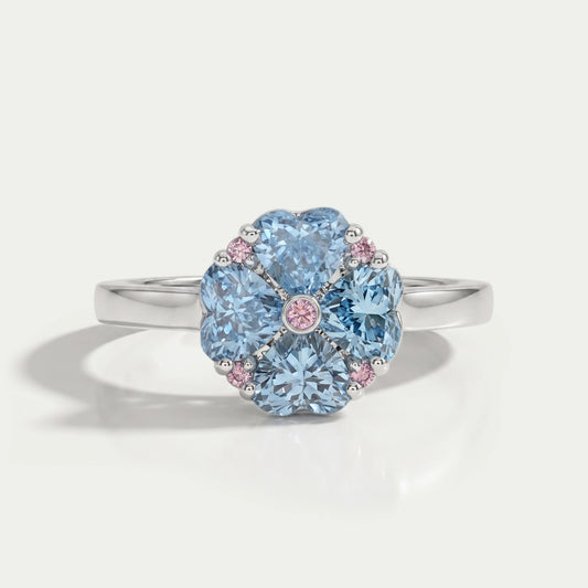 Blue Heart Cut Lab Diamond Flower Ring Ring