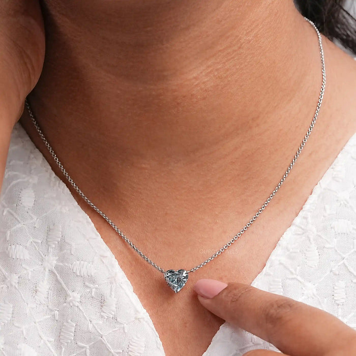 Blue Heart Cut Lab Grown Diamond Solitaire Pendant