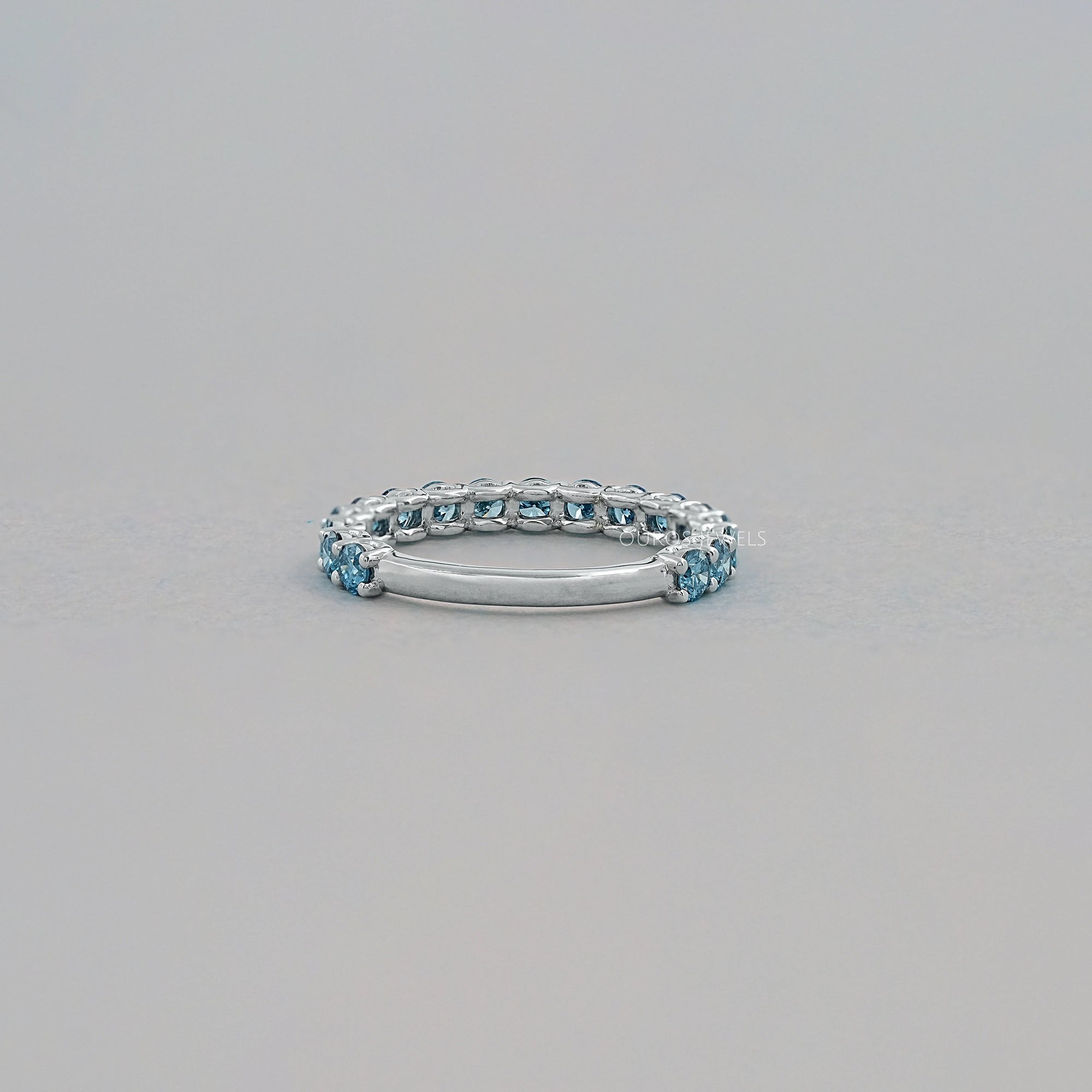 Pink Round Cut Lab Diamond Half Eternity Wedding Ring