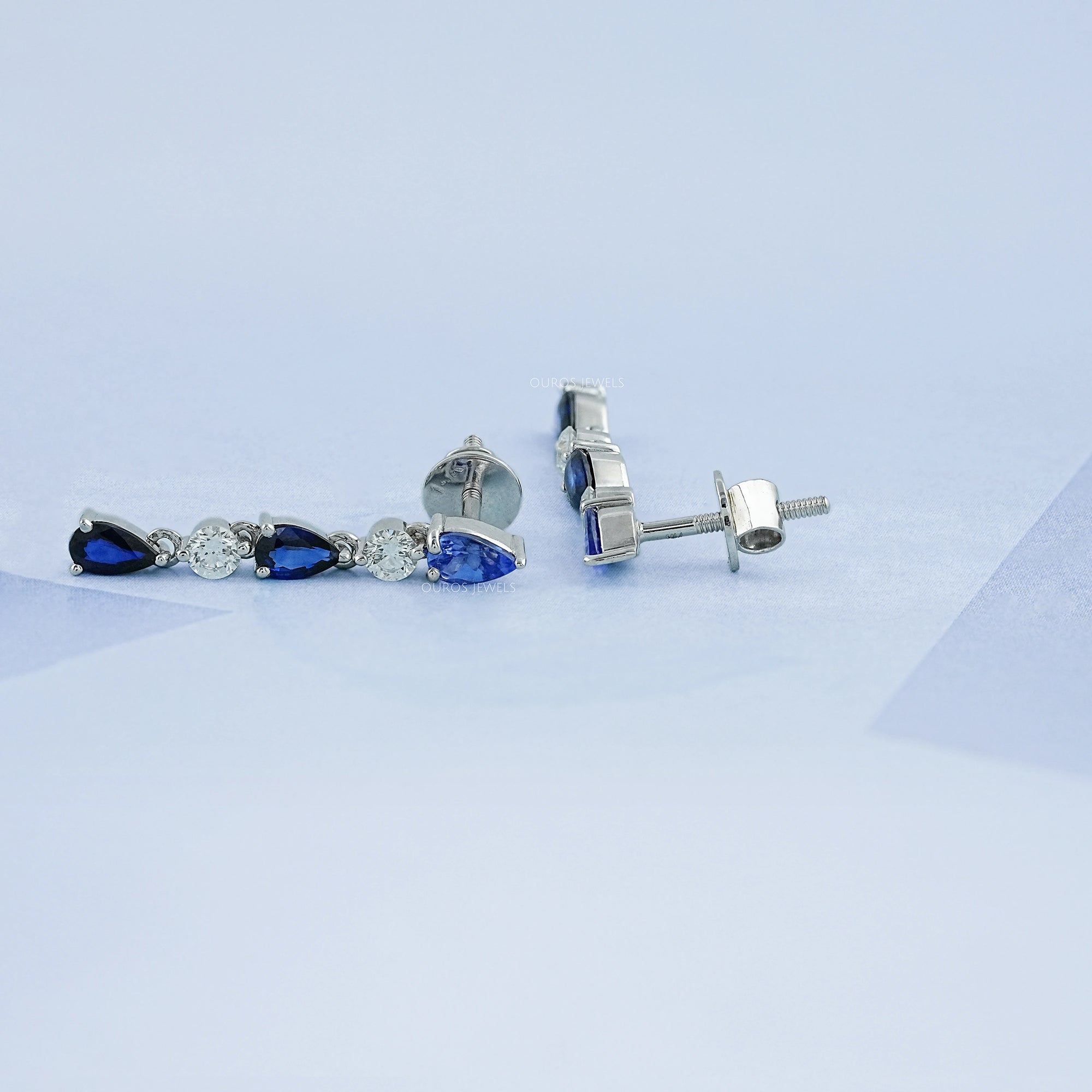 Blue Pear Cut Gemstone Drop Dangle Earrings
