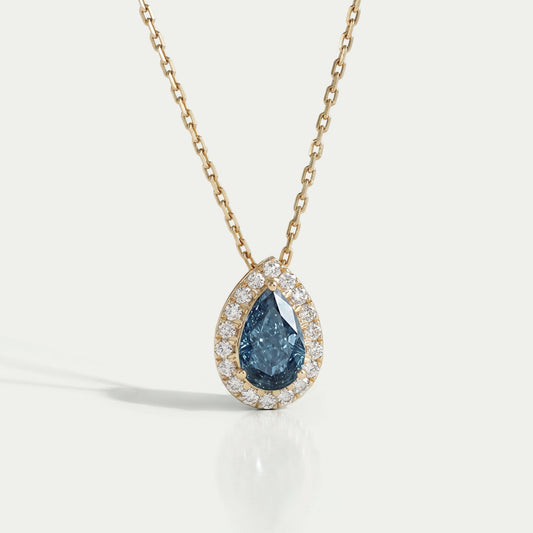 Blue Pear Lab Diamond Halo Pendant Necklaces
