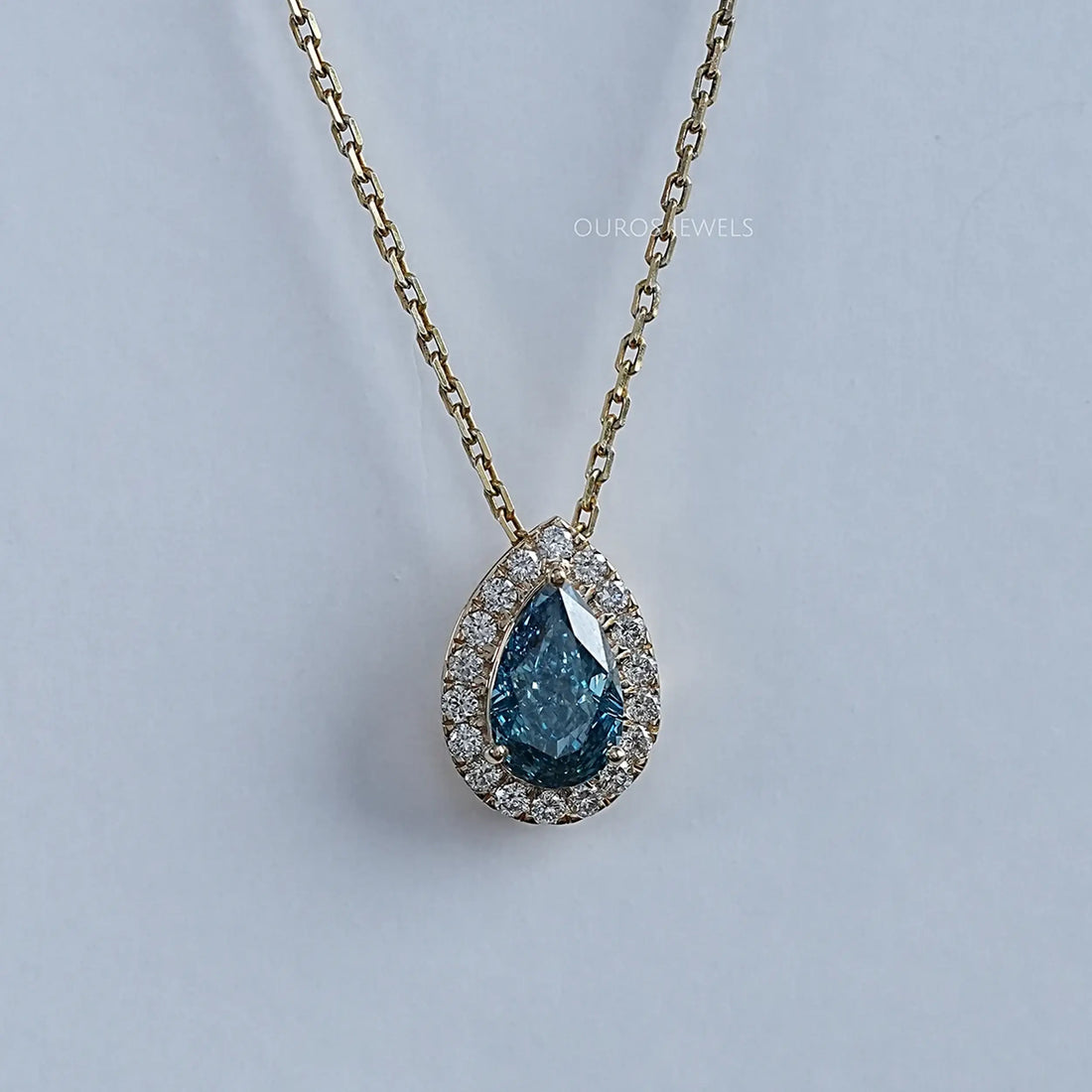Blue Pear Lab Diamond Halo Pendant Necklaces
