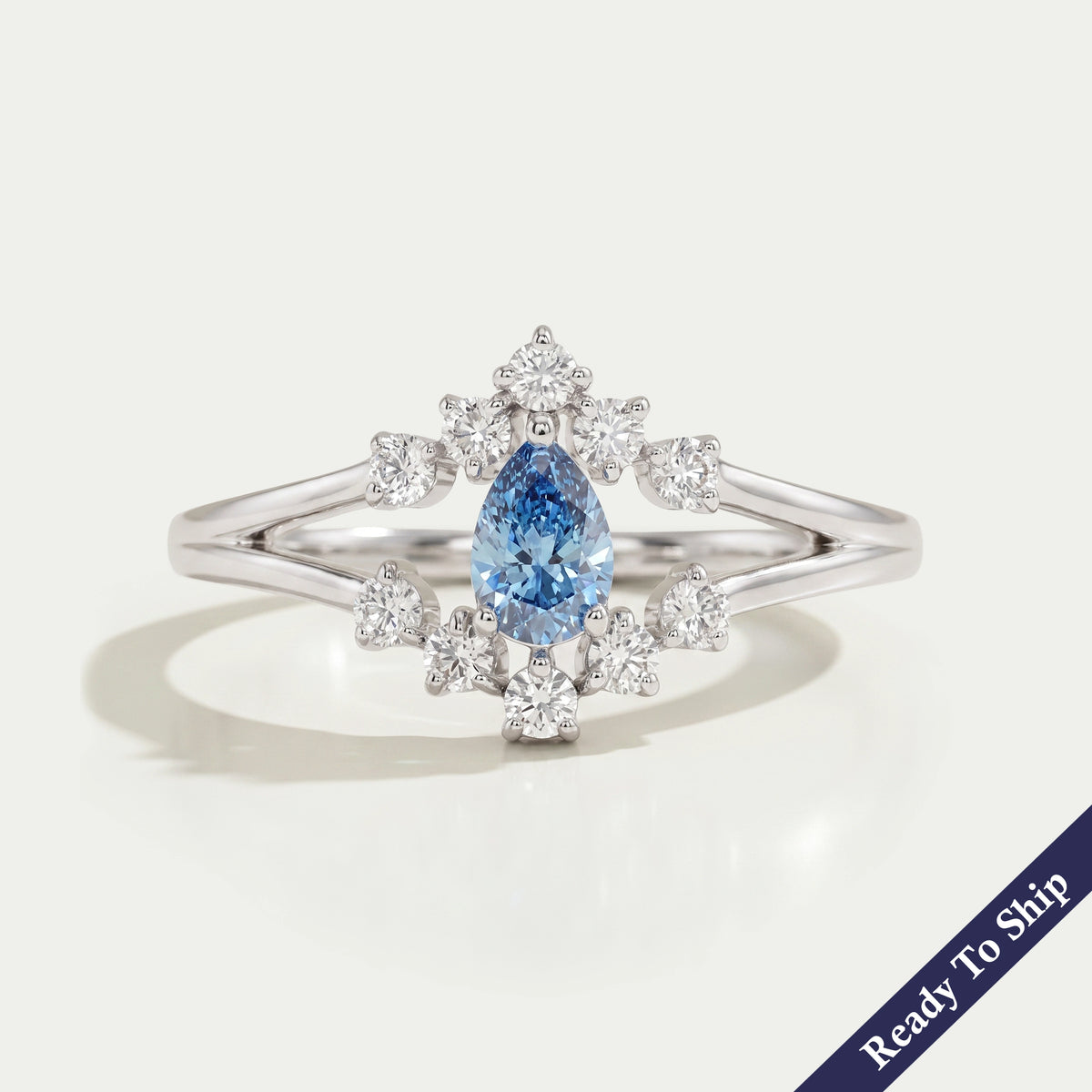 Blue Pear Cut Split Shank Wedding Ring