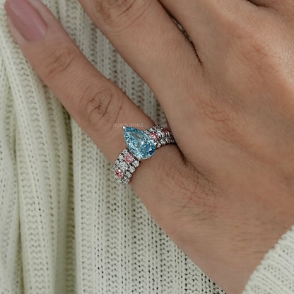 Fancy Blue Pear Lab Diamond Accent Cocktail Ring Ring