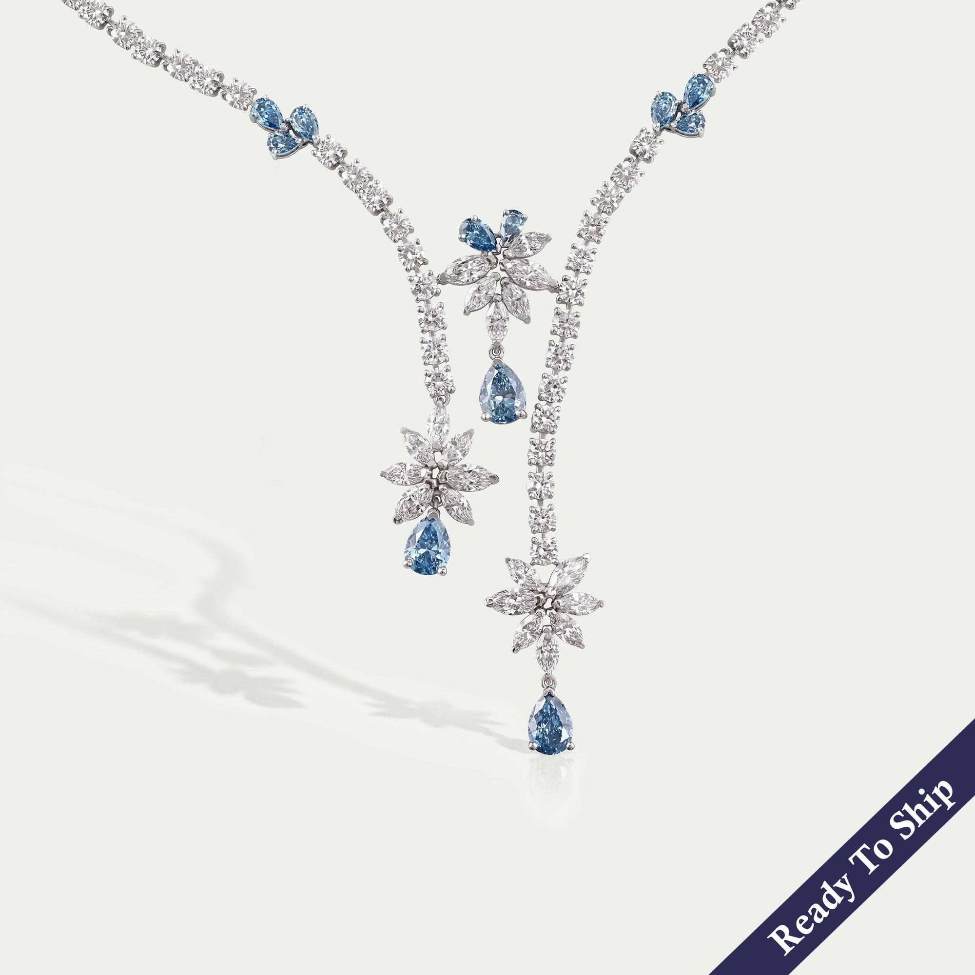 Lab Diamond And Blue Pear Diamond Cluster Necklace Necklaces