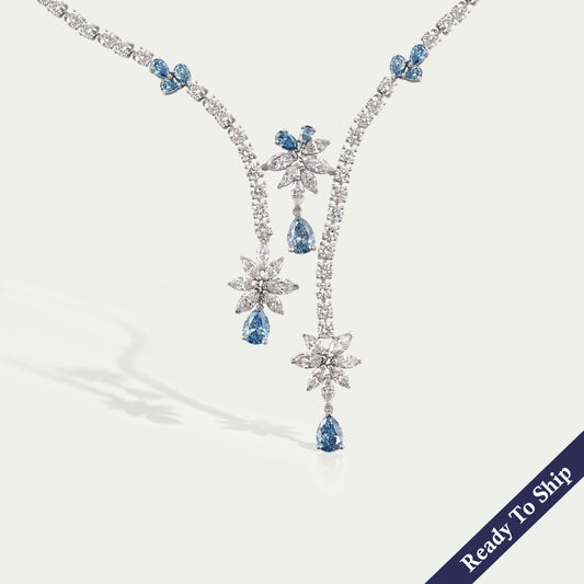Lab Diamond And Blue Pear Diamond Cluster Necklace Necklaces