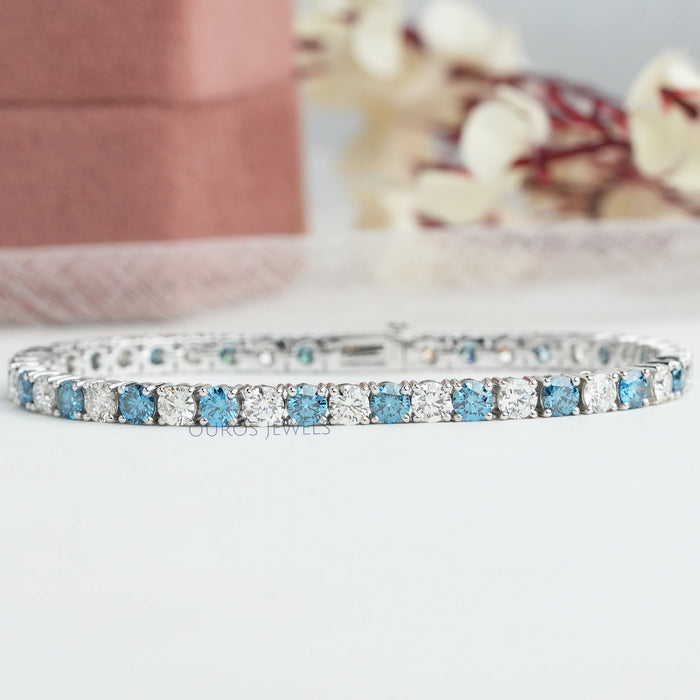 Fancy Colored Round Diamond Tennis Bracelets