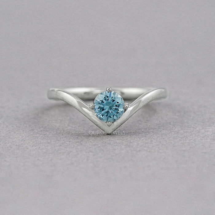 Blue Round Lab Diamond Curved Solitaire Ring
