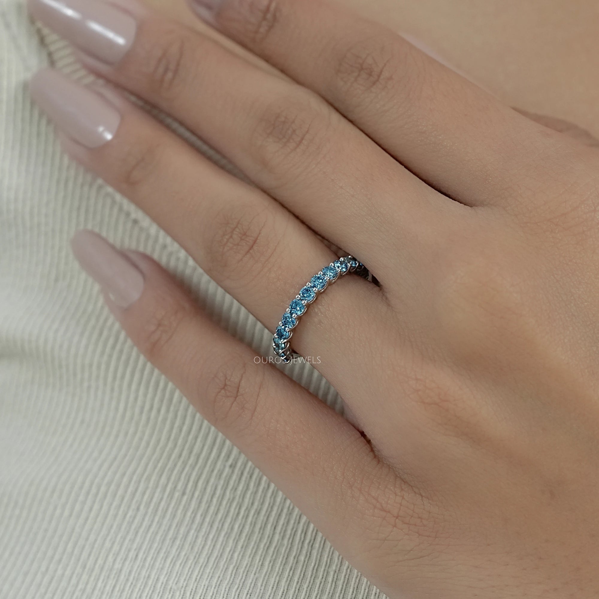 Pink Round Cut Lab Diamond Half Eternity Wedding Ring