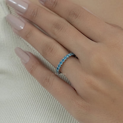 Pink Round Cut Lab Diamond Half Eternity Wedding Ring