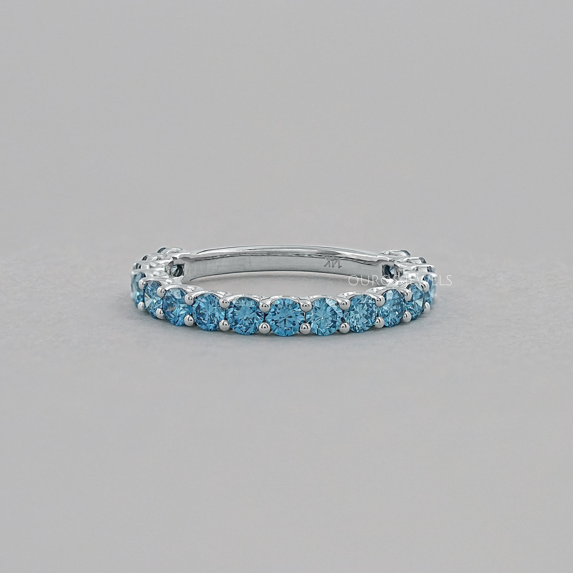 Pink Round Cut Lab Diamond Half Eternity Wedding Ring