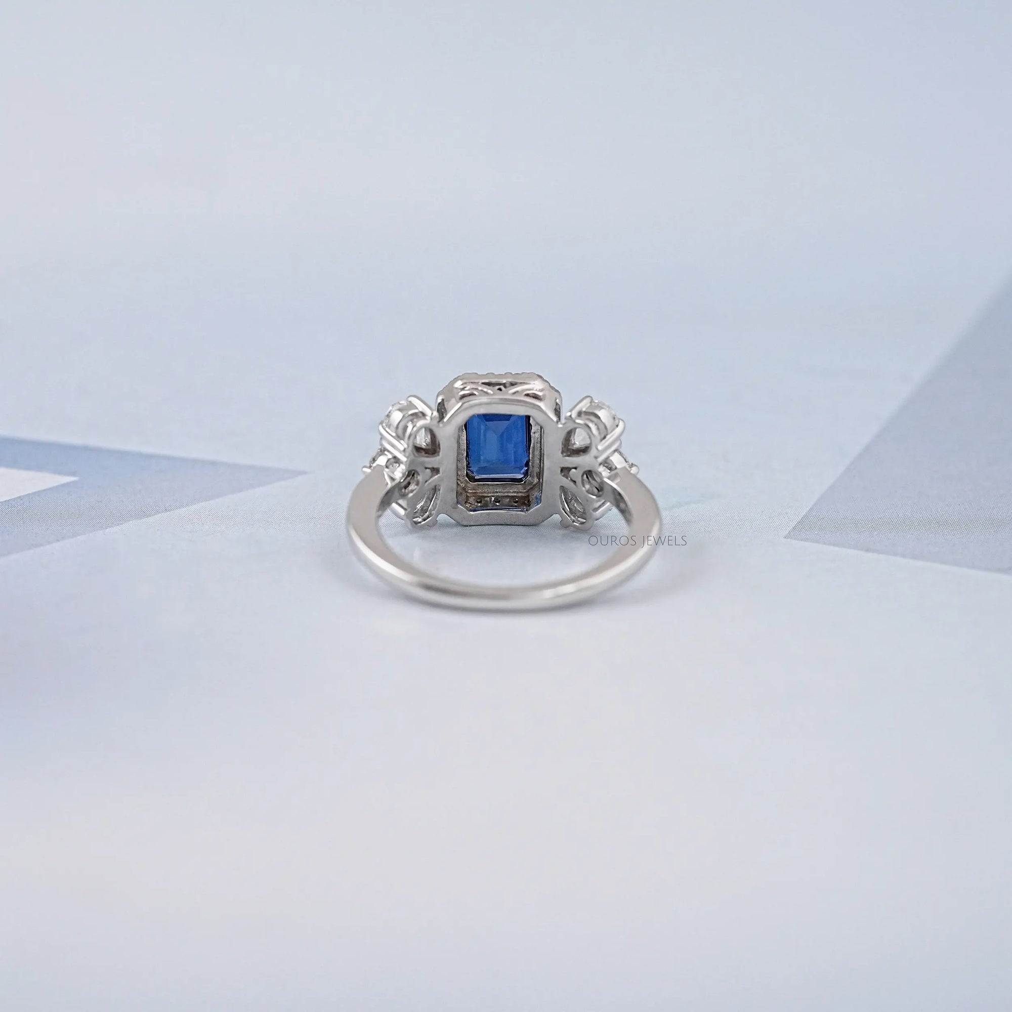 Sapphire Emerald Gemstone Halo Engagement Ring