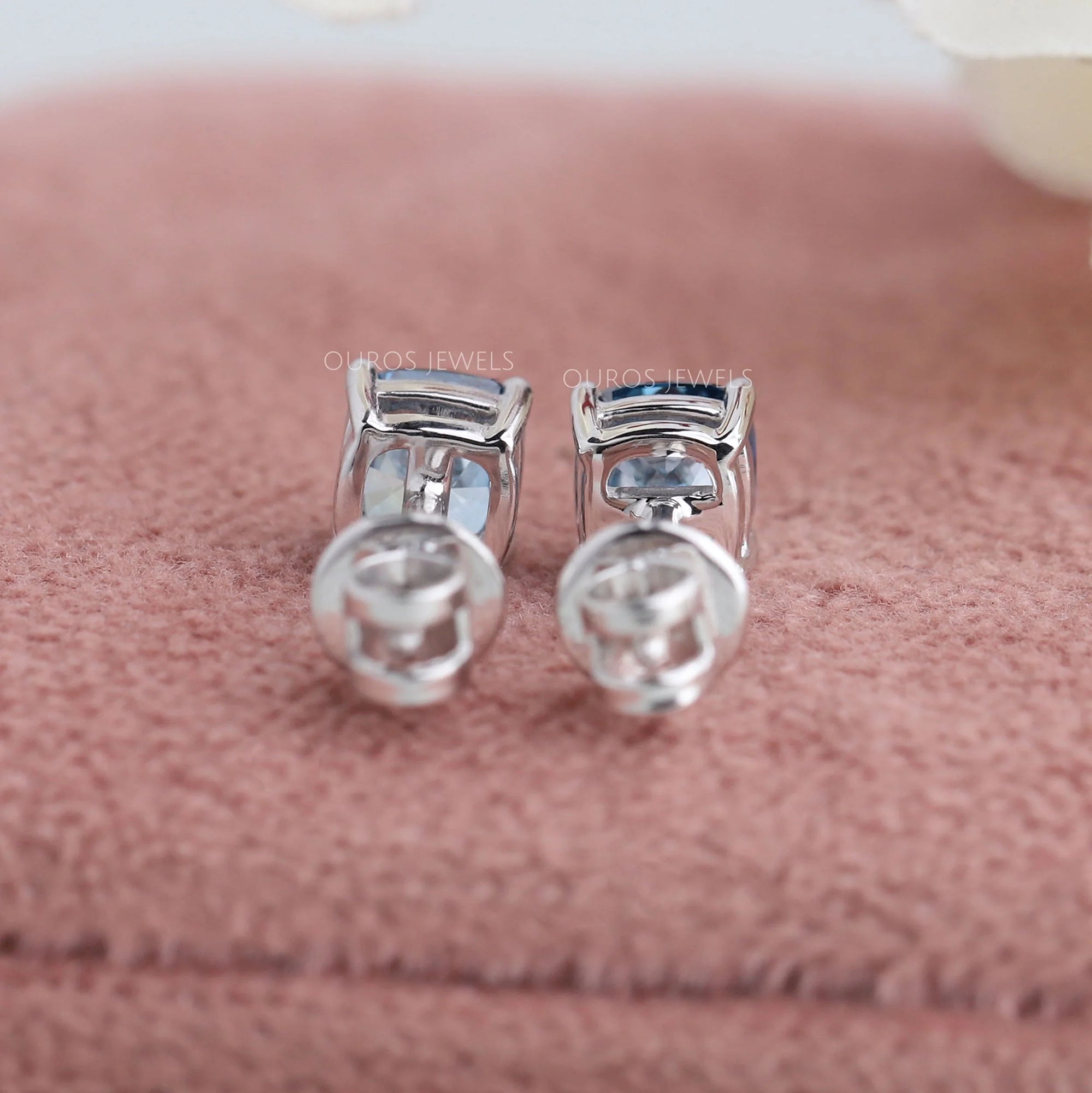 Blue Cushion Cut Lab Diamond Stud Earrings Earring