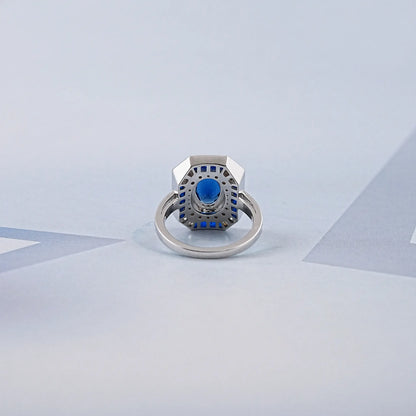 Blue Oval And Baguette Cut GemStone Engagement Ring