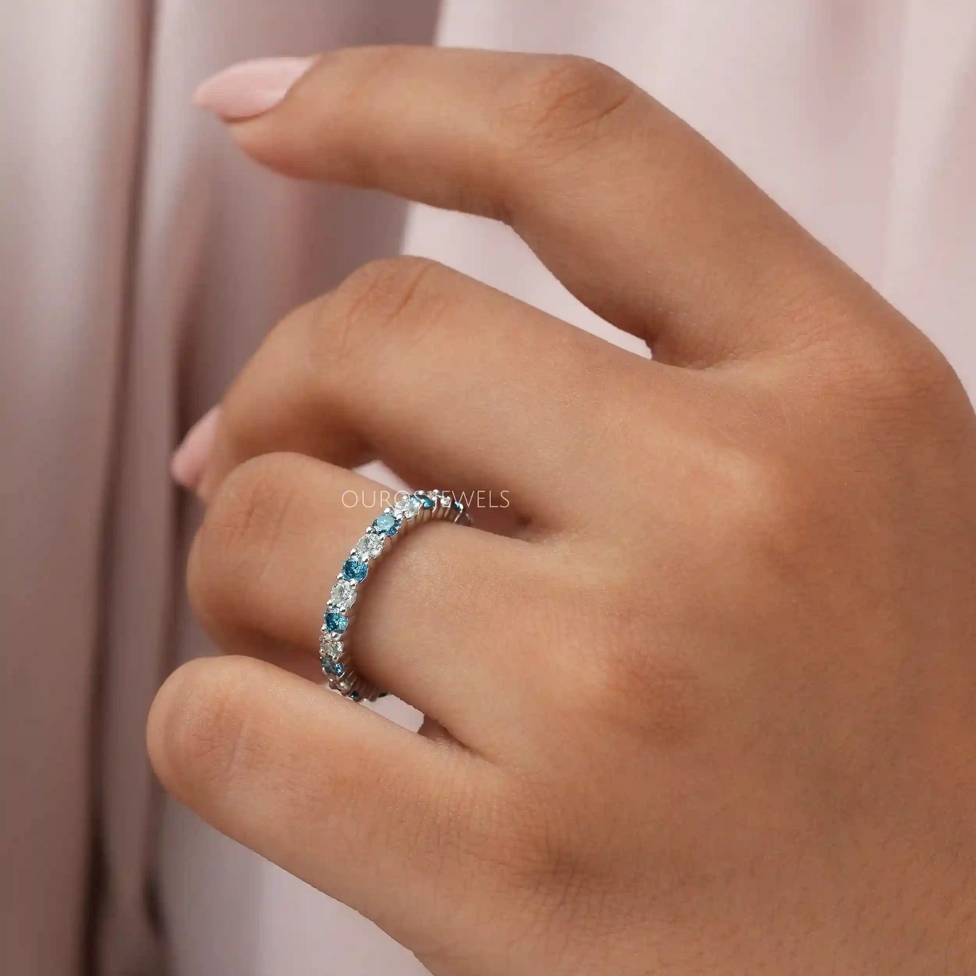 Multi Color Round Lab Diamond Wedding Bands Blue EF_VS Ring