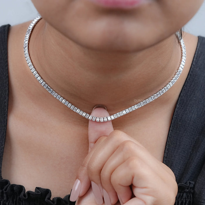 Emerald Cut Lab Grown Diamond Tennis Necklace