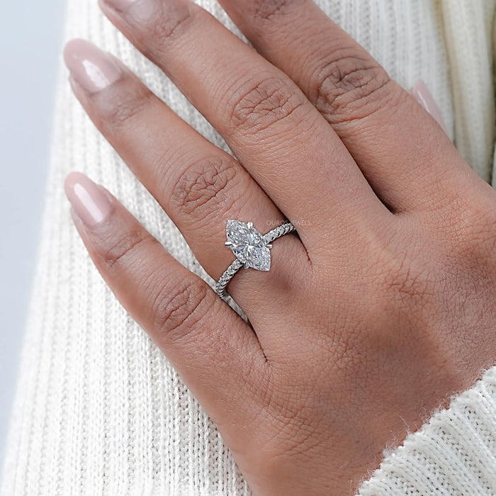 Marquise Cut Solitaire Lab Diamond Engagement Ring With Hidden Halo 