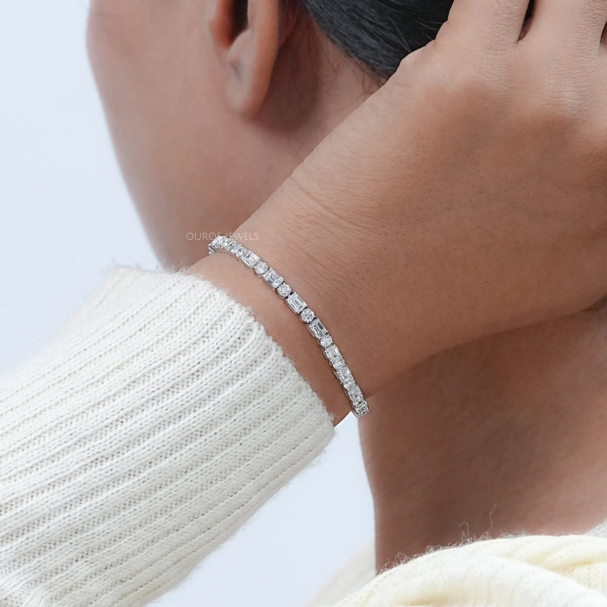 Emerald And Round Lab Diamond Tennis Bracelet Bracelet