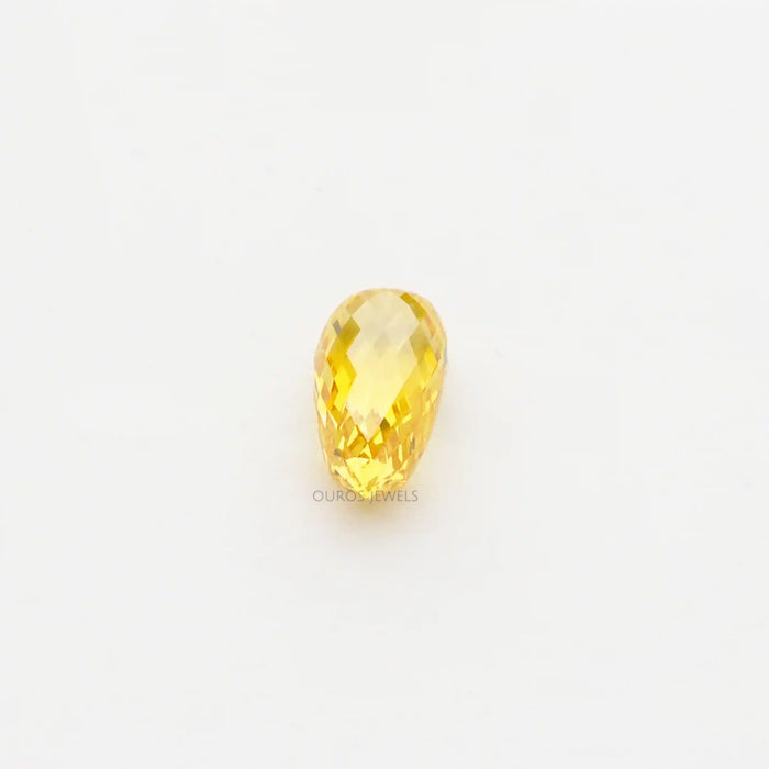 back view of 1.80 carat yellow briolette cut lab grown diamond loose