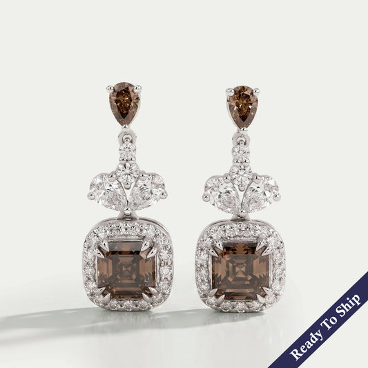 Chocolate Asscher Lab Diamond Drop Earrings Earrings