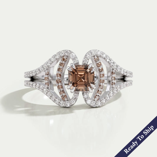 Brown Asscher Cut Lab Diamond Split Shank Accent Ring Ring