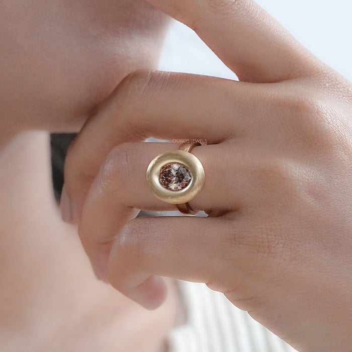 Brown Oval Cut Lab Diamond Bezel Set Engagement Ring