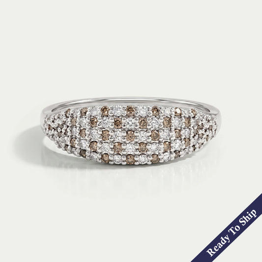 Fancy Brown Round Diamond Pave Set Engagement Ring Ring
