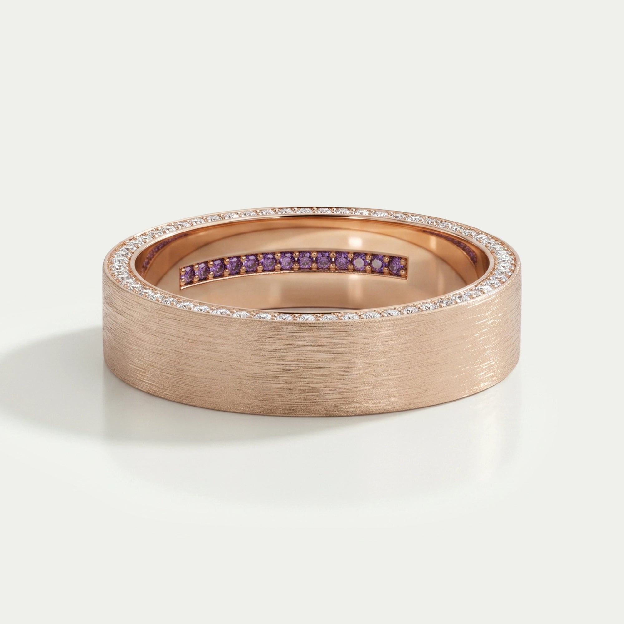 Brushed Hidden Round Diamond Wedding Band For Men