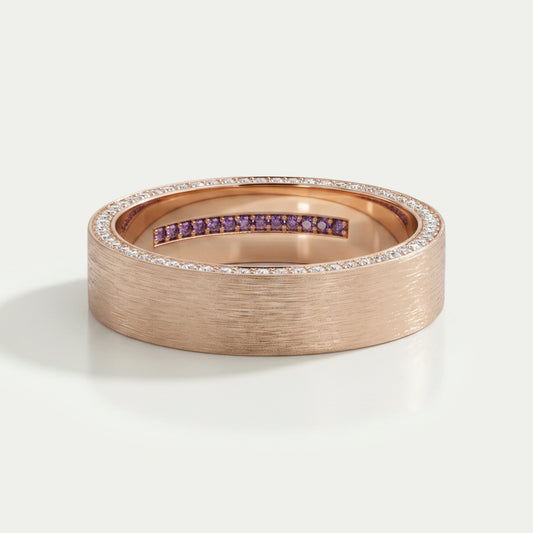Brushed Hidden Round Diamond Wedding Band For Men
