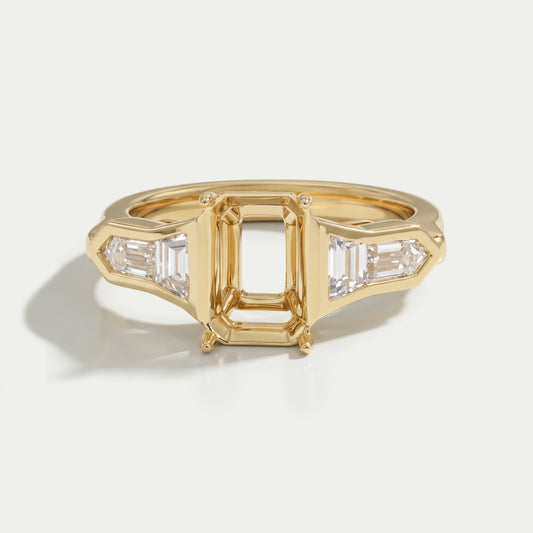 Emerald shape Semi Mounted Engagement Ring