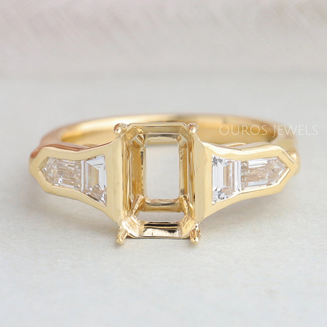 Bullet & Trapezoid Cut Semi Mount Engagement Ring Ring