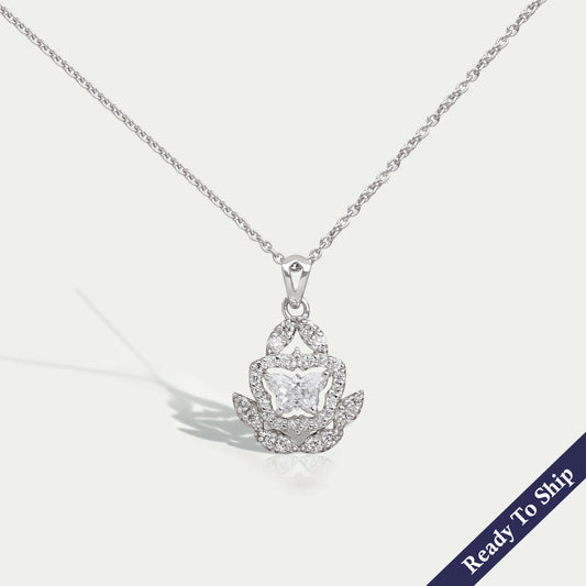 Butterfly Shape Halo Cluster Diamond Pendant