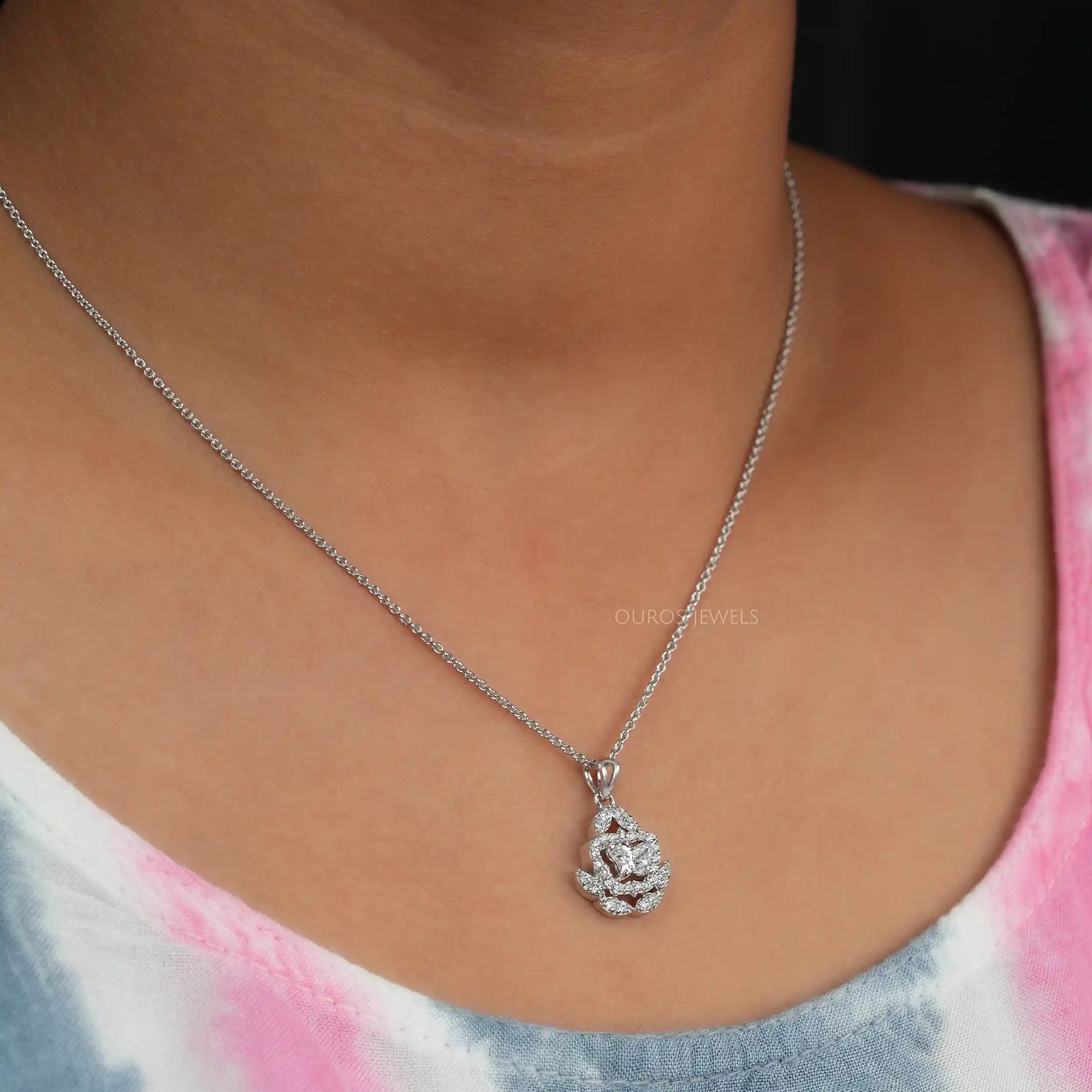 Butterfly Shape Halo Cluster Diamond Pendant