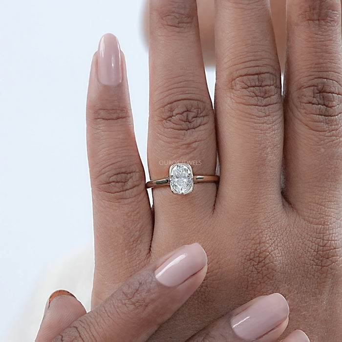 Oval Cut Lab Diamond Button Back Solitaire Engagement Ring
