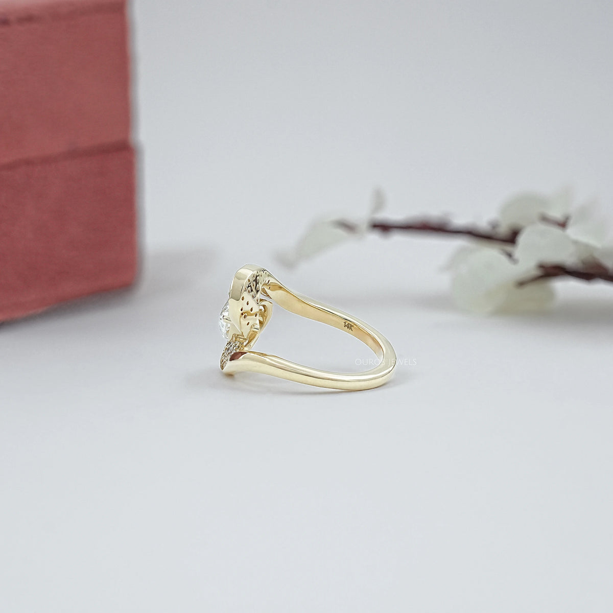 Old Mine Pear Lab Diamond Bypass Pave Ring Ring