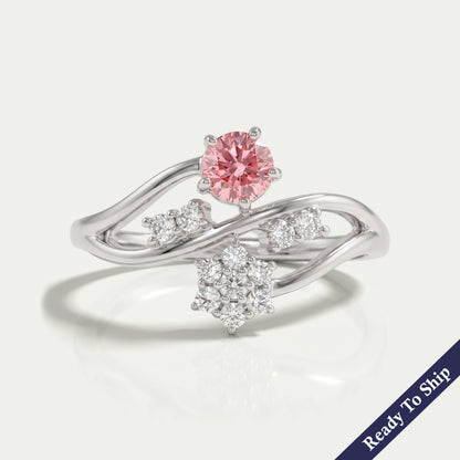 Pink Round Cut Lab Diamond Bypass Set Dainty Ring