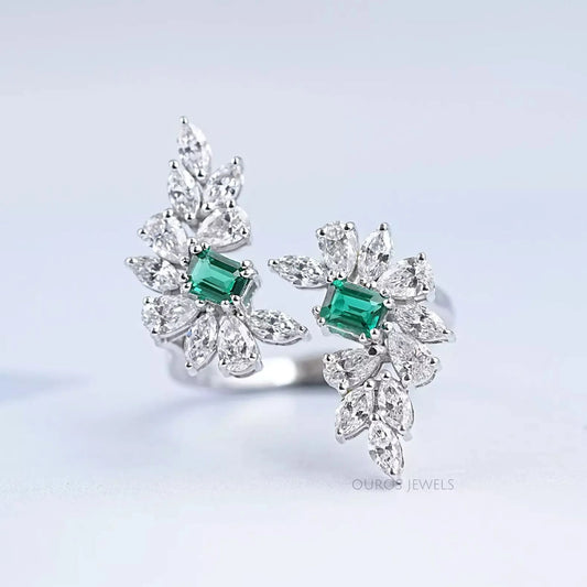 Multi-Shape Lab Diamond and Emerald Bypass Ring Ring