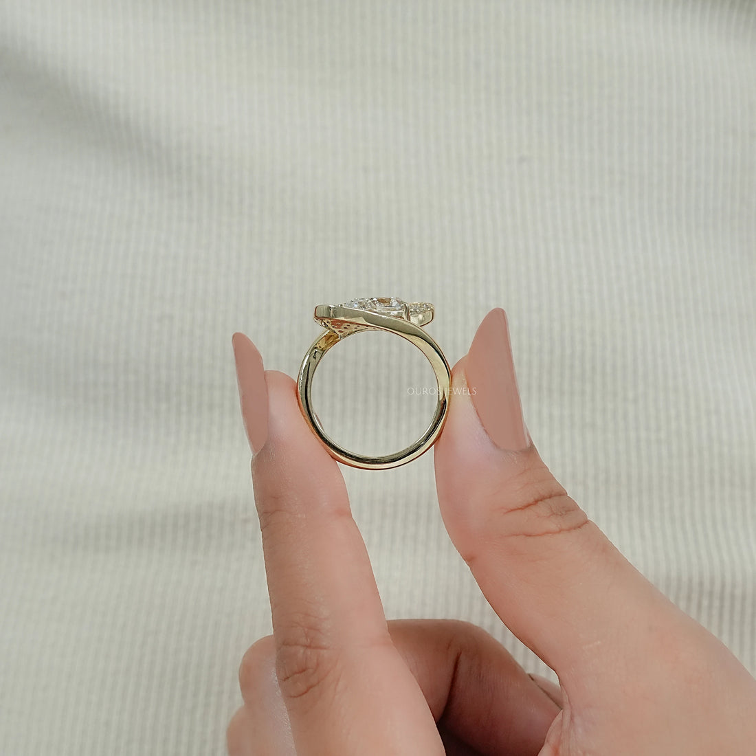 Old Mine Pear Lab Diamond Bypass Pave Ring Ring