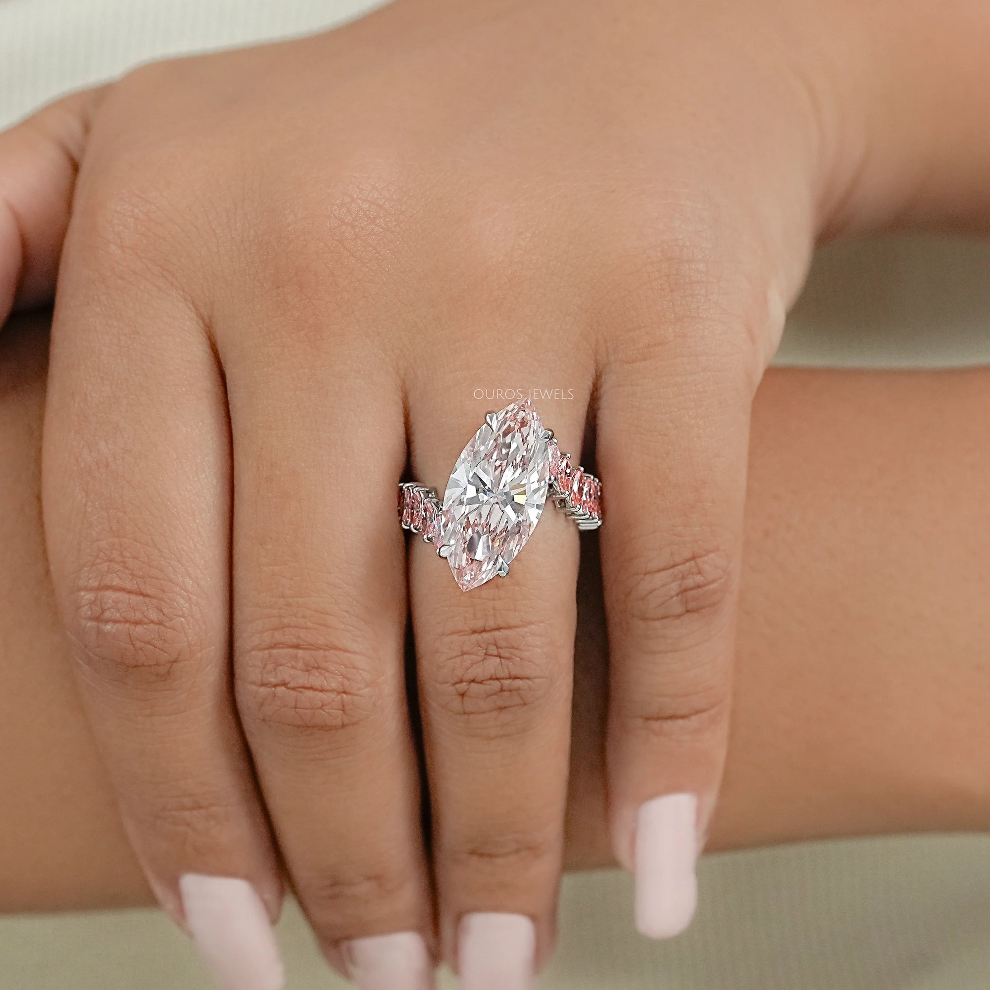 Fancy Pink Marquise Lab Diamond Bypass Ring Ring