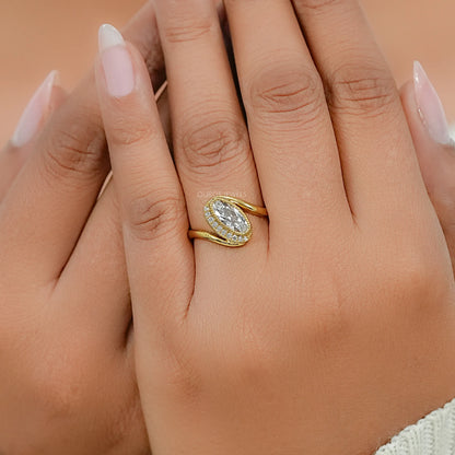 Old Mine Moval Diamond Milgrain Bypass Ring Ring