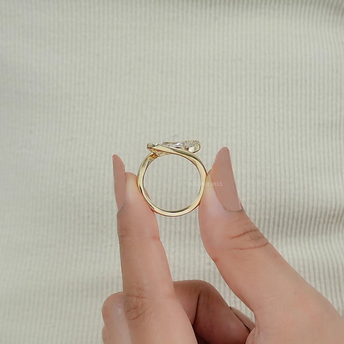 Old Mine Moval Diamond Bypass Accent Ring Ring