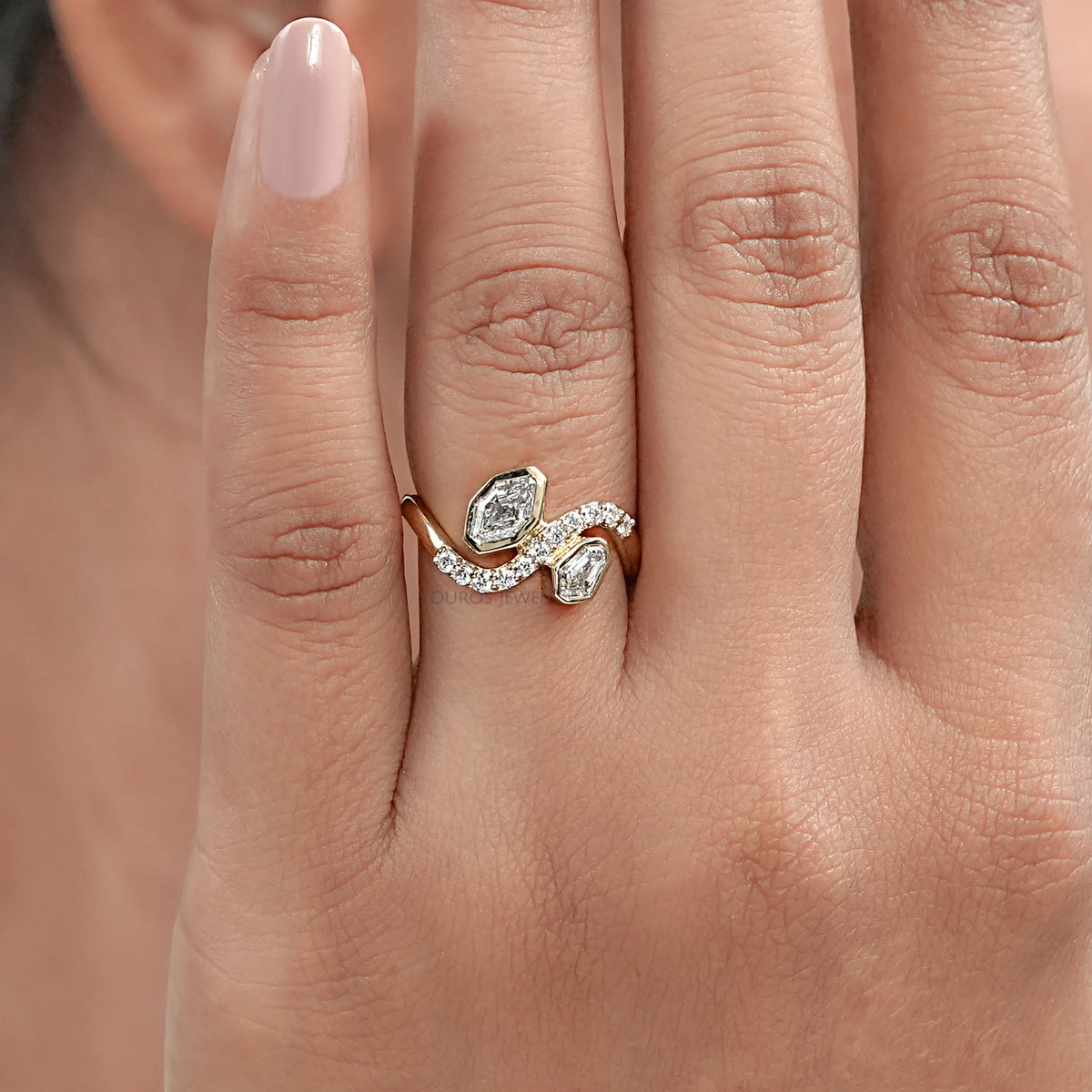 Bezel Set Shied Cut Bypass Wedding Ring
