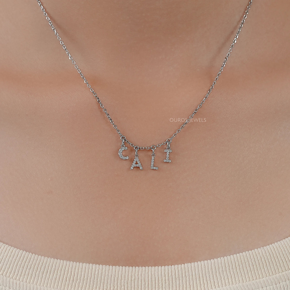 CALI Letter Round Diamond Customize Pendant Necklaces