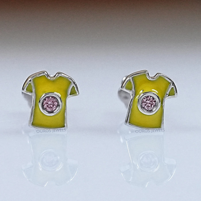 Pink Lab Diamond Yellow Enamel T shirt Stud For Kids
