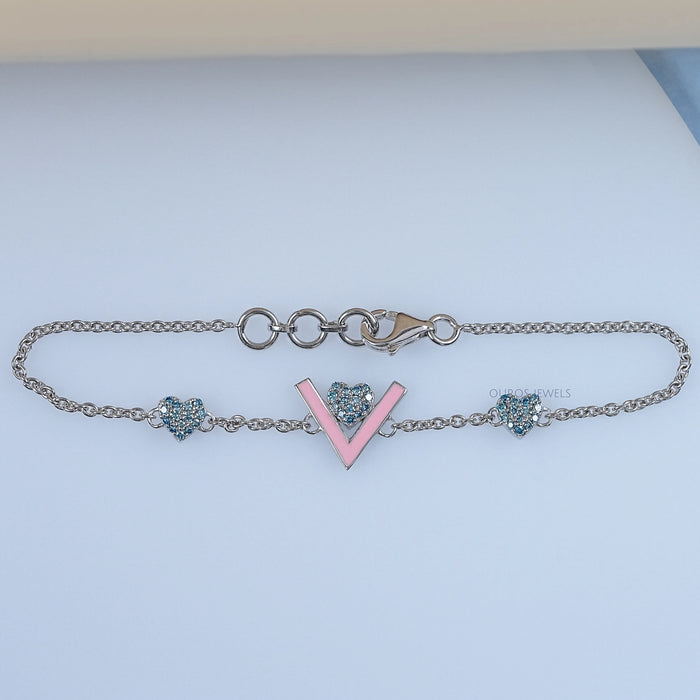 Heart Shaped Blue Round Diamond Bracelet For Baby Girl