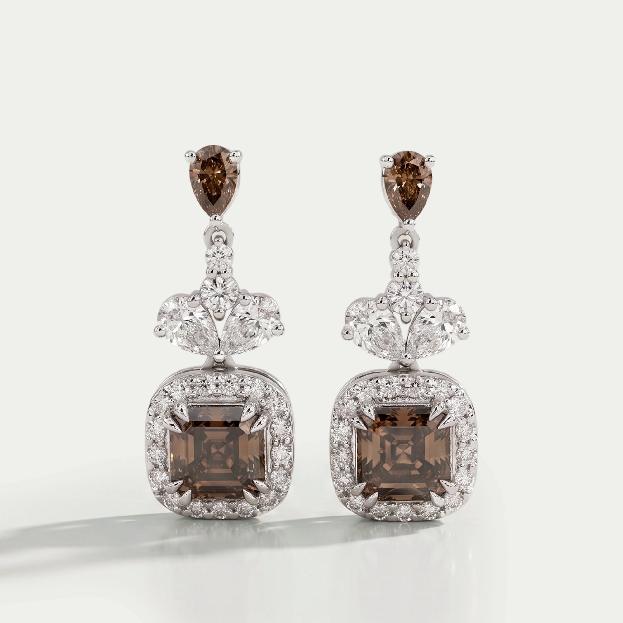 Champagne Asscher Cut Halo Dangle Earrings Earrings