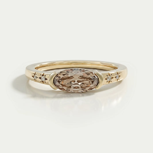 Champagne East West Old Mine Moval Half Bezel Accent Ring Rings