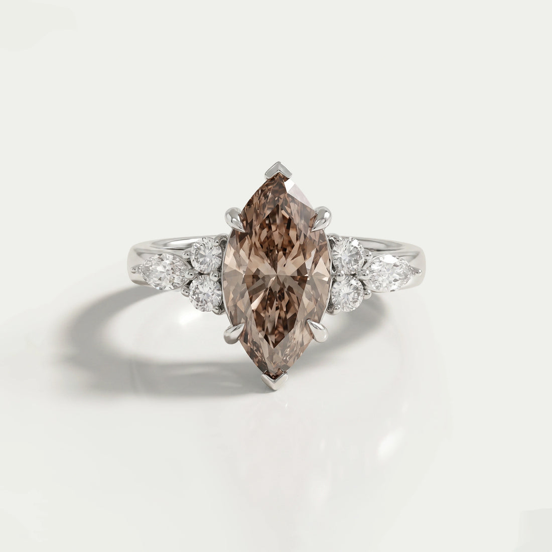 Champagne Marquise Lab Diamond Solitaire Accent Ring Rings