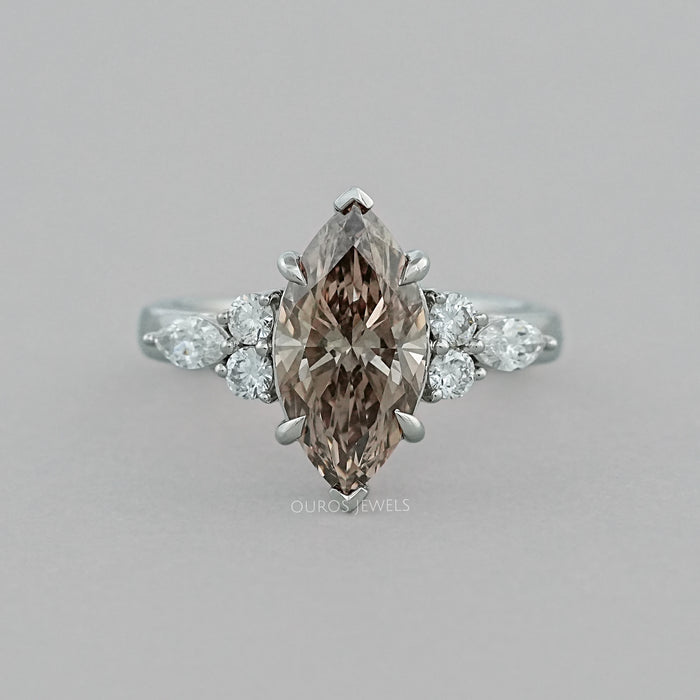 Champagne Marquise Lab Diamond Solitaire Accent Ring