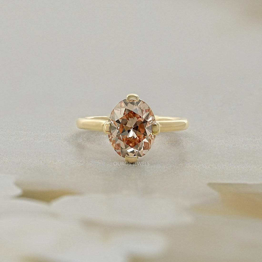Champagne Old Mine Oval Cut Solitaire Ring Ring